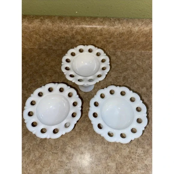 3 Westmoreland Milk Glass Doric Lace Candle Holders Set Wedding Decor Vintage - Picture 3 of 7